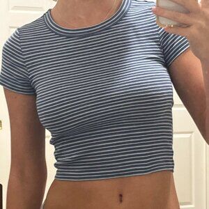 American Eagle Women's White and Blue Crop-top